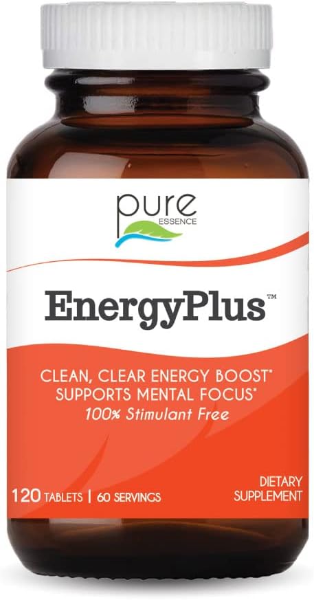 Energy Plus by Pure Essence - Caffeine Free, All Natural Herbal Energy and Focus Supplement - Smooth, No Jitters No Crash - 120 Tablets