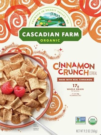 Cascadian Farm Organic Cinnamon Crunch Cereal, Whole Grain Cereal, 9.2 oz