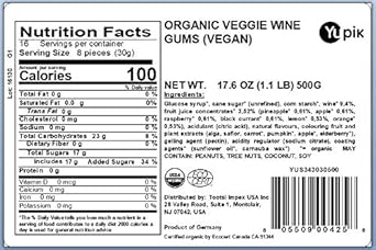 Yupik Organic Vegan Wine Gums, 1.1 Lb, Non-Gmo, Vegan, Gluten-Free