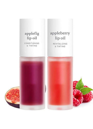 Nooni Korean Vegan Lip Oil Bundle - Appleberry&Applefig | Lip Stain, Gift, Long-Lasting, Moisturizing, Plumping, Revitalizing For Dry Lips