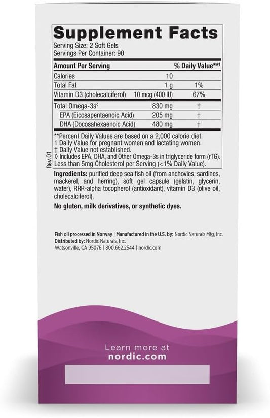 Nordic Naturals Prenatal Dha, Unflavored - 90 Soft Gels - 830 Mg Omega-3 + 400 Iu Vitamin D3 - Supports Brain Development In Babies During Pregnancy & Lactation - Non-Gmo - 45 Servings