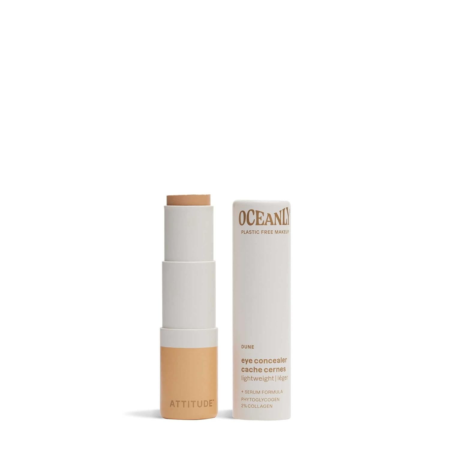 Attitude Oceanly Light Coverage Under Eye Concealer Stick, Titanium Dioxide-Free, Ewg Verified, Plastic-Free, Vegan & Cruelty-Free Makeup, Dune, 0.2 Ounces