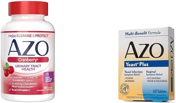 AZO Cranberry Urinary Tract Softgels Yeast Plus Vaginal Symptom Relief Tablets Bundle, 100 Count and 60 Count : Health & Household