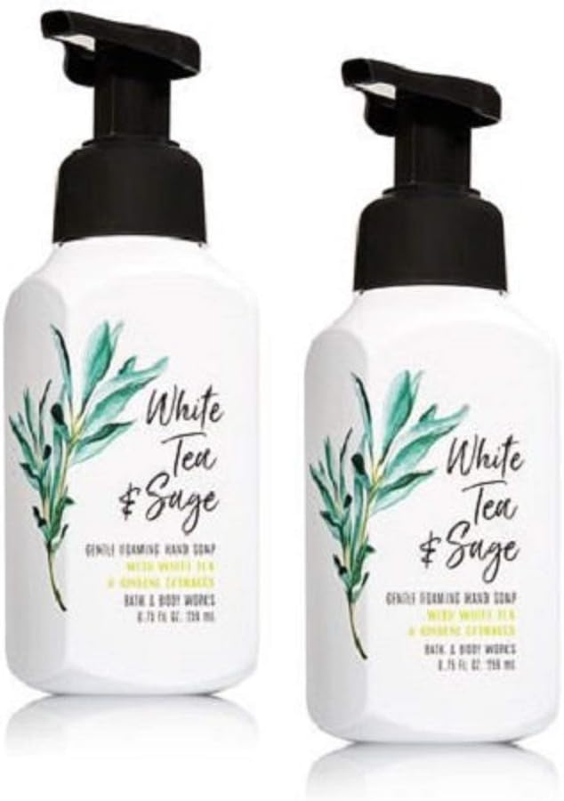 Bath & Body Works Bath And Body Works Gentle Foaming Hand Soap White Tea And Sage 8.75 Ounce (2-Pack) With Ginseng Extracts