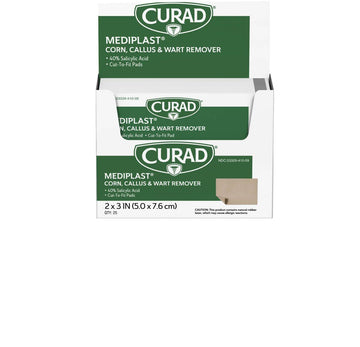 Curad - Cur01496 Mediplast (25 Pads) Corn, Callus, & Wart Remover, 40% Salicylic Acid Pads For Topical Removal Of Corns, Callus, Or Plantar Warts