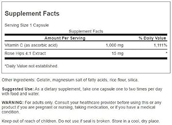 Swanson Vitamin C With Rose Hips Immune System Support Skin Cardiovascular Health Antioxidant Supplement 1000 Mg 250 Tablets (Tabs)