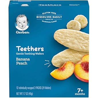 Gerber Teethers Gentle Teething Wafers - Banana Peach, 6 Count & Lil Crunchies, Mild Cheddar & Veggie Dip, 8 Count