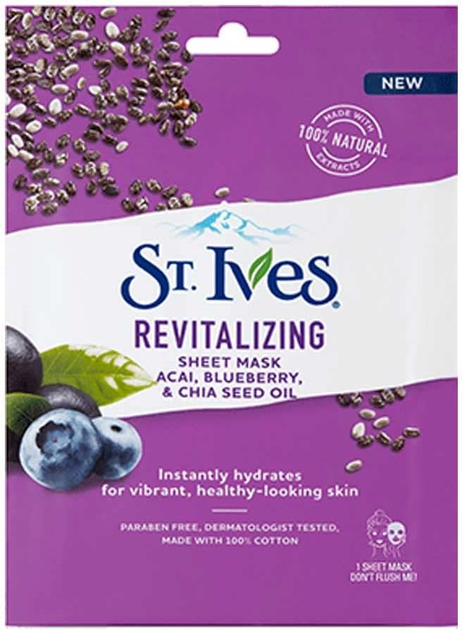 St Ives 23Ml Sheet Mask Revitalising Acai, Blueberry And Chia Seed Oil (Pack Of 6)