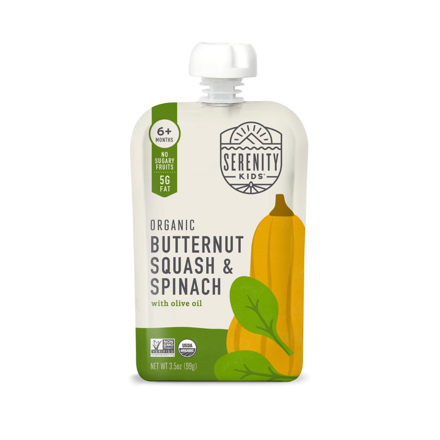 Serenity Kids 6+ Months Usda Organic Veggie Puree Baby Food Pouches | No Sugary Fruits Or Added Sugar | Allergen Free | 3.5 Ounce Bpa-Free Pouch | Butternut Squash & Spinach | 1 Count