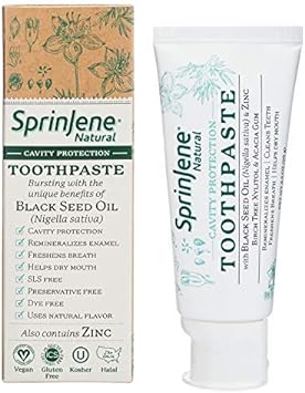 Sprinjene Natural SLS Free Toothpaste with Fluoride for Cavity Protection,Gum Health, Fresh Breath & Helps Dry Mouth for Adults Toxic Free,Preservative Free with Patented Black Seed Oil & Zinc(2 Pack) : Health & Household