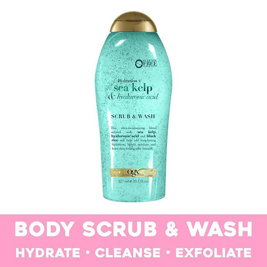 Ogx Hydration + Sea Kelp & Hyaluronic Acid Sulfate-Free Lightly Moisturizing Body Scrub With Black Rice, Gentle Exfoliating Daily Body Wash To Soften & Smooth Skin, 19.5 Fl Oz (Pack Of 3)