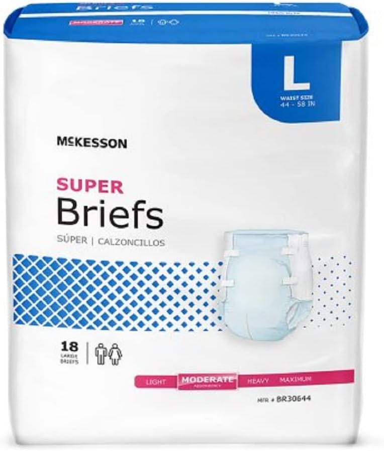 McKesson Super Briefs, Incontinence, Moderate Absorbency, Large, 18 Count, 1 Pack : Health & Household