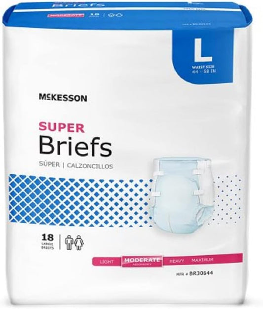 McKesson Super Briefs, Incontinence, Moderate Absorbency, Large, 18 Count, 1 Pack : Health & Household