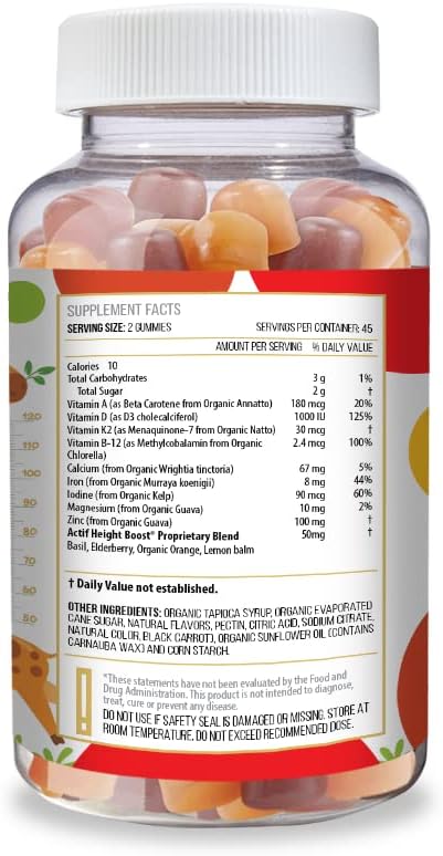 Actif Height Boost Mega Support For Kids 3-8 Years Old, Height Growth With 10+ Factors, 60 Gummies, Strawberry Flavor, Get Tall Fast Formula