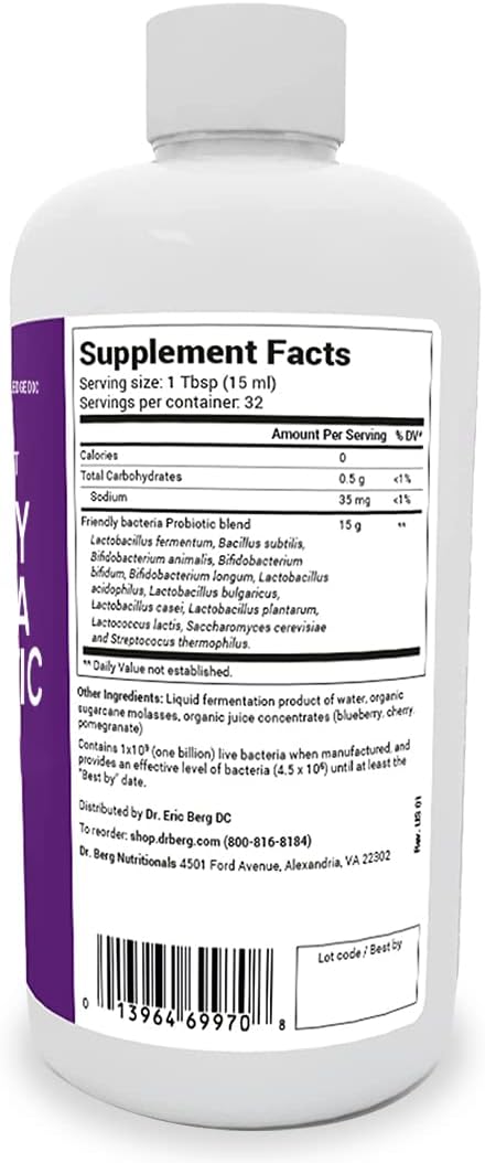 Dr. Berg's Friendly Probiotic Liq Supplement Drink Mix w/ 12 Live Probiotics Strains & Lactobacillus Acidophilus - Digestive Health, Immune System & Gut Support for Men Women & Kids -1 Month Supply