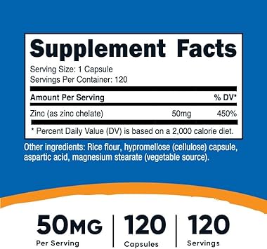 Nutricost Zinc Chelate 50mg, 120 Vegetarian Capsules - Gluten Free and