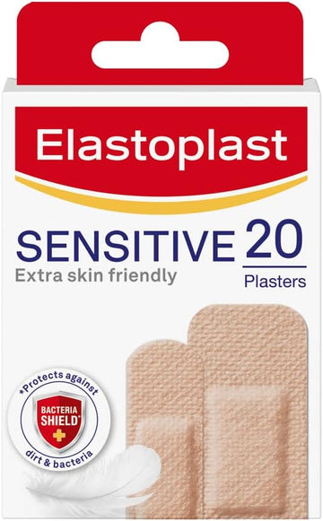 Elastoplast Sensitive Hypoallergenic Plasters Light (20 Pieces), For Painless Removal, Soft And Breathable Fabric Plasters, Strong Adhesive, Light Skin Tone, For Sensitive Skin