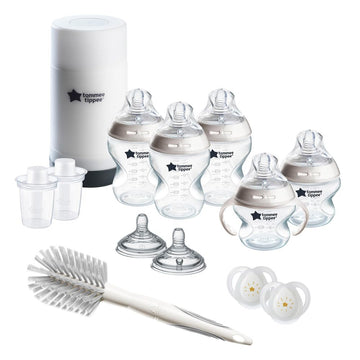 Tommee Tippee Natural Start Baby’S First Bpa Free Bottle 8 Piece Set, 2 X 5Oz And 2 X 9Oz Anti-Colic Bottles, Slow And Medium Flow Nipples, 0-6 Month Pacifier, Clear