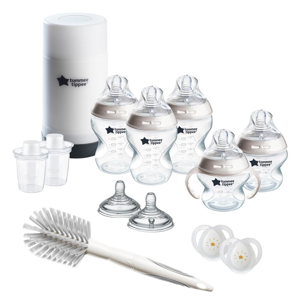Tommee Tippee Natural Start Baby'S First Bpa Free Bottle 8 Piece Set, 2 X 5Oz And 2 X 9Oz Anti-Colic Bottles, Slow And Medium Flow Nipples, 0-6 Month Pacifier, Pink
