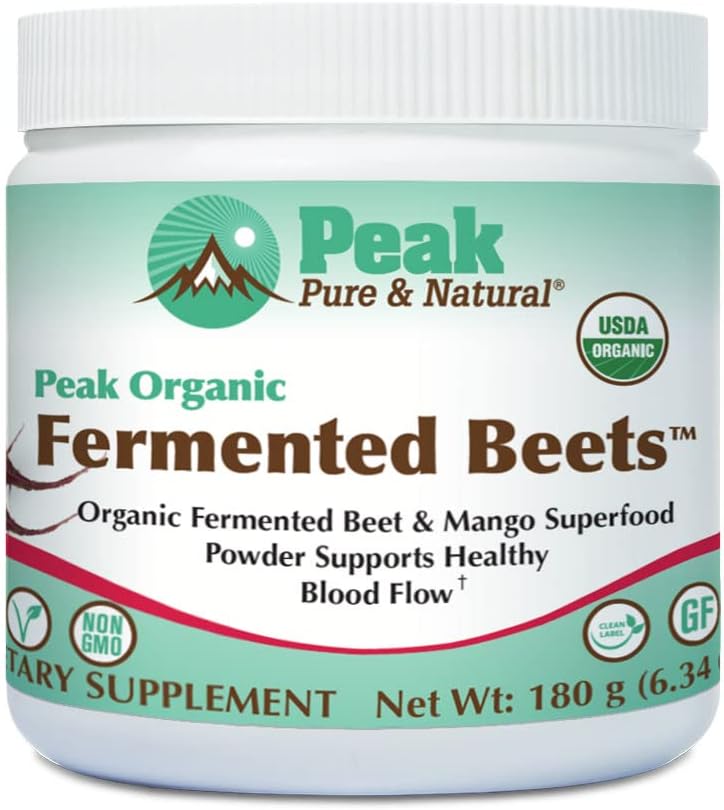 Peak Pure & Natural Peak Organic Fermented Beets - Organic Fermented Beet Powder Superfood Drink Powder - Nitric Oxide Supplement Support for Normal Blood Pressure