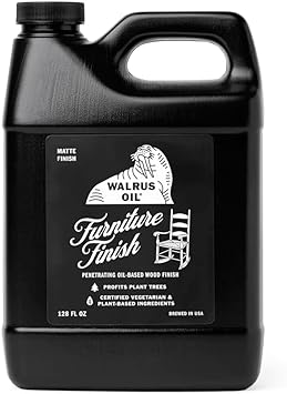 WALRUS OIL - Furniture Finish, Polymerizing Safflower Oil and Hemp Seed Oil - for Hardwood Tables, Chairs, and More. 100% Vegan, 128oz Gallon Jug