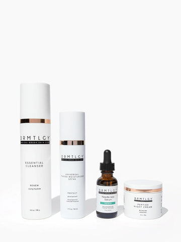 Drmtlgy Hydration Superstars Kit: Needle-Less Serum, Peptide Night Cream, Tinted Moisturizer & Essential Facial Cleanser