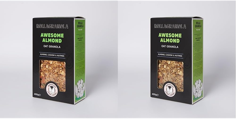 Rollagranola - Awesome Almond Oat Granola 400g Pack. 100% Natural, Made With Gluten Free Oats. Suitable For A Vegan Diet With No Added Sugar. Handcrafted In The UK- 1x400g Pack (Pack of 2) : Amazon.co.uk: Grocery