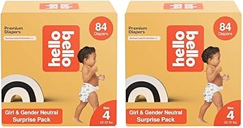 Hello Bello Premium Diapers, Size 4 (22-37 Lbs) Surprise Pack For Girls - 84 Count, Hypoallergenic With Soft, Cloth-Like Feel - Assorted Girl & Gender Neutral Patterns (Pack Of 2)