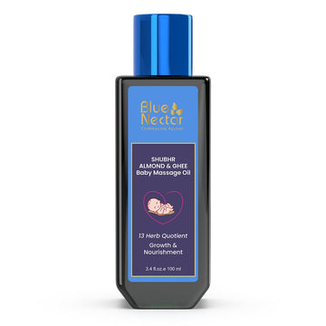 Blue Nectar Ayurveda Gentle Baby Oil for Newborn Skin Care - Moisturizing Baby Massage Oil for Dry Skin & Scalp | With Lavender and Coconut Oil (13 Herbs, 3.34 Fl Oz)