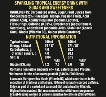 Lucozade Alert Original 12X500Ml- Can ; High Caffeine Energy Drink ;Great Taste; Contains Vitamin B3 To Help Reduce Tiredness ;Fully Recyclable