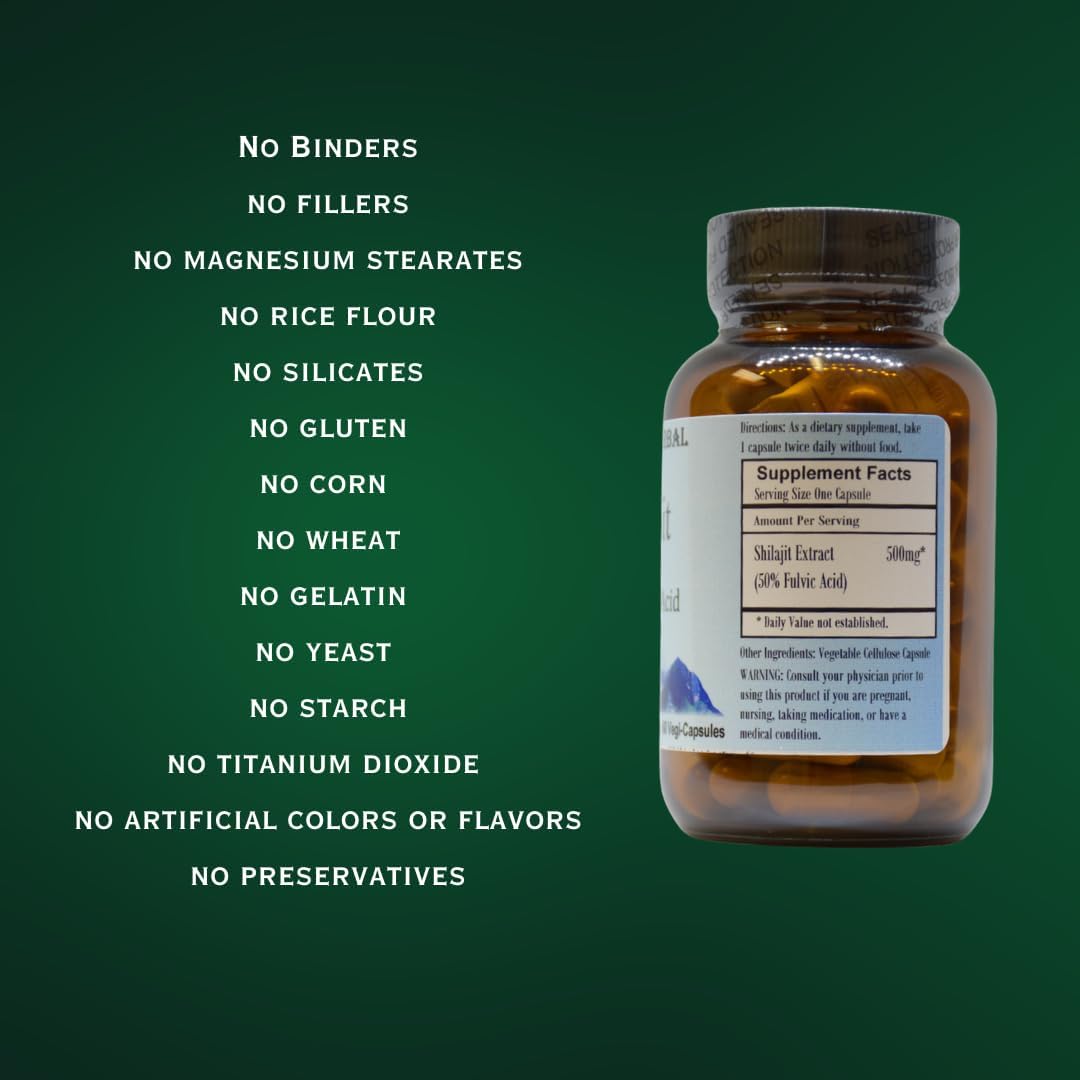 Barlowe'S Herbal Elixirs Shilajit Extract | 500Mg Per Capsule | 50% Fulvic Acid | Mineral-Rich Himalayan Supplement For Vitality & Wellness | 60 Vegan Capsules | Non-Gmo, Gluten-Free, Glass Bottled : Health & Household