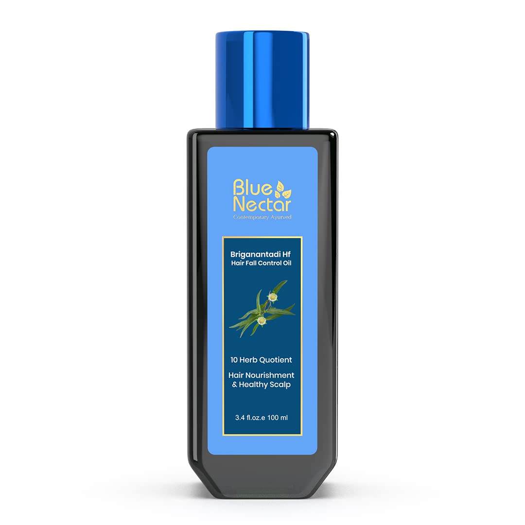 Blue Nectar Natural Hair Growth Oil For Hair Fall Control | Plant Based Bhringraj Oil With Rosemary & Lavender For Hair (9 Herbs, 3.38 Fl Oz)