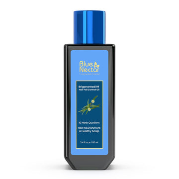 Blue Nectar Natural Hair Growth Oil For Hair Fall Control | Plant Based Bhringraj Oil With Rosemary & Lavender For Hair (9 Herbs, 3.38 Fl Oz)