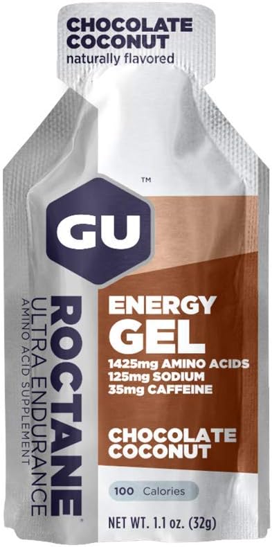 Gu Energy Roctane Ultra Endurance Energy Gel, Vegan, Gluten-Free, Kosher, And Dairy-Free On-The-Go Sports Nutrition For Running, Biking, Hiking Or Skiing, Chocolate Coconut,24-Count