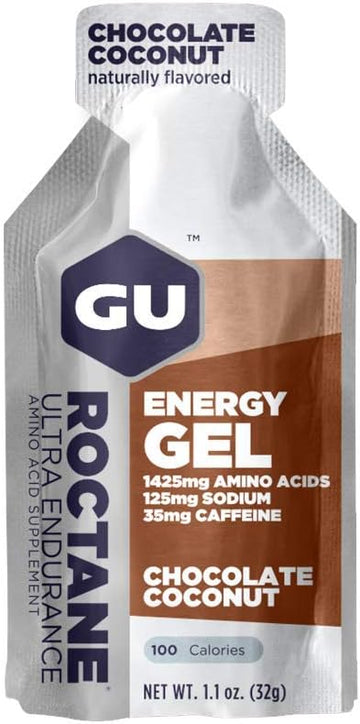 Gu Energy Roctane Ultra Endurance Energy Gel, Vegan, Gluten-Free, Kosher, And Dairy-Free On-The-Go Sports Nutrition For Running, Biking, Hiking Or Skiing, Chocolate Coconut,24-Count