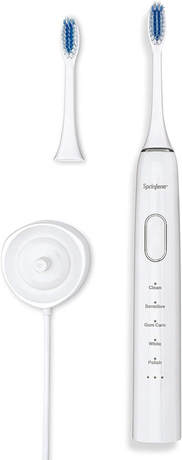 SprinJene Sonic Electric Toothbrush with Wireless Charger and 2 Replacement Heads- 2000 MAH Rechargeable Tooth Brush