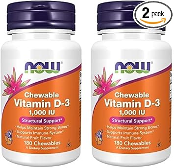 Now Supplements, Vitamin D-3 1,000 Iu, Natural Fruit Flavor, Structural Support*, 180 Chewables (Pack Of 2)