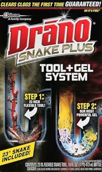 Drano Gel Drain Clog Remover And Cleaner 16Oz And Snake Plus Tool 23 Inches, Unclogs Tough Blockages, Commercial Line