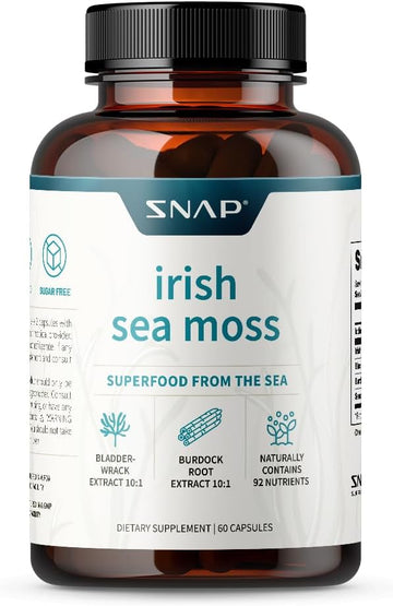 Irish Sea Moss Capsules W/Bladderwrack, Burdock Root & Iodine Energy Support - Seamoss Supplement To Elevate Mood, Strengthen Immunity & Digestion, Renew Skin Tone - Seamoss Pills (60 Capsules)
