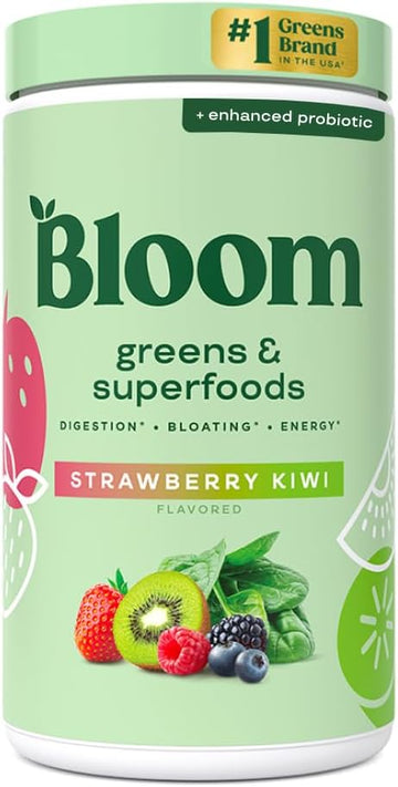 Bloom Nutrition Superfood Greens Powder, Digestive Enzymes With Probiotics And Prebiotics, Gut Health, Bloating Relief For Women, Chlorella, Green Juice Mix With Beet Root Powder, 25 Svg, Berry