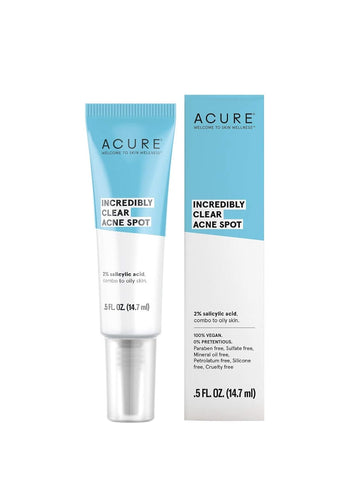 Acure Incredibly Clear Acne Spot - Pimple Remover Treatment Cream With 2% Salicylic Acid - Target Blemishes & Stop Breakout - Reduce Redness, Draw Out Clog Pores - Combo For Oily Skin - Vegan - 0.5 Oz