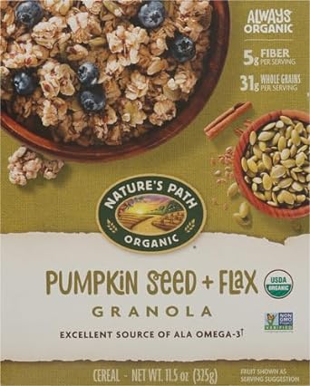 Nature's Path Organic Pumpkin Seed and Flax Granola, 11.5 Ounce, Non-GMO, Heart Healthy, High Fiber, 6g Plant Based Protein