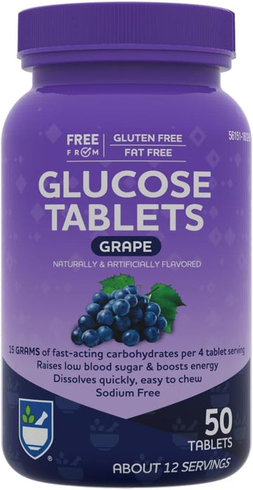 Rite Aid Glucose Tablets, Grape, 50 Count, Blood Sugar Support Supplements