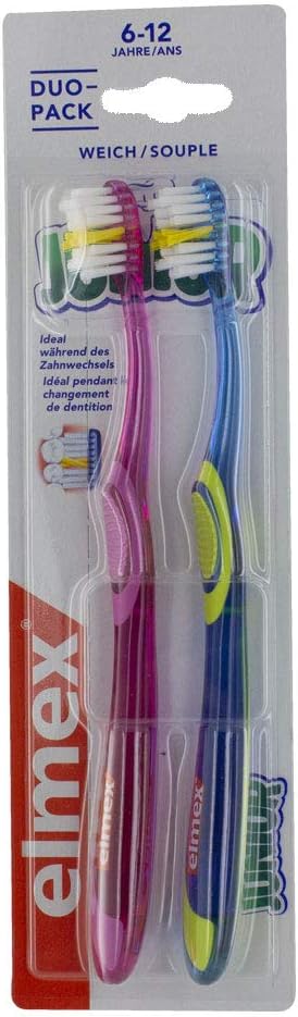 Elmex Junior Duo Pack Toothbrushes Supple 6-12 Years - Green And Blue