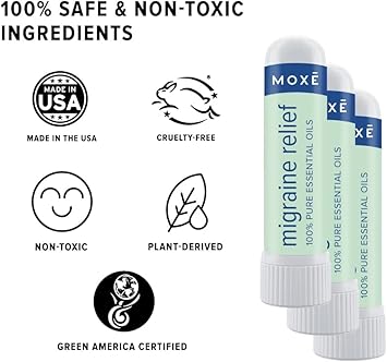Moxe Migraine Relief Nasal Inhalers, Essential Oils For Headaches & Tension Relief, Portable Aromatherapy, Easy-To-Use, Pure & Undiluted, Peppermint, Spearmint, Eucalyptus, Tea Tree, Usa Made, 3 Pack : Health & Household