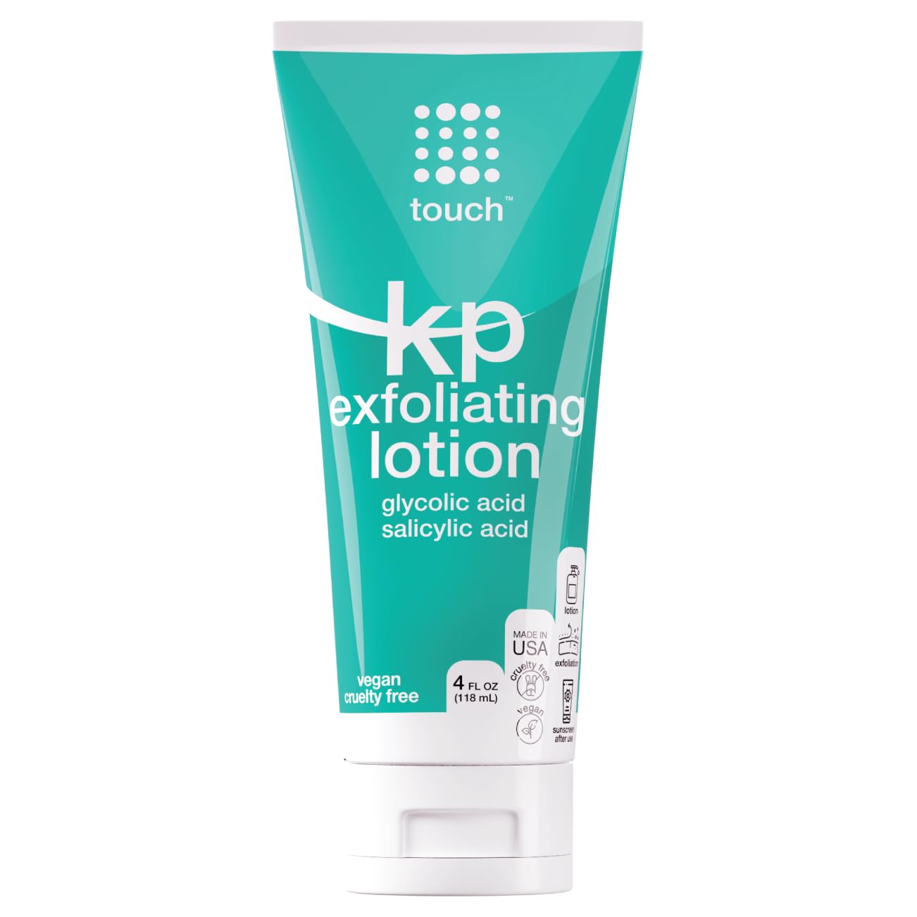 TOUCH Body Lotion for Keratosis Pilaris with 12% Glycolic Acid - AHA & BHA Exfoliating Rough & Bumpy Skin Body Lotion - Moisturizing Cream Gets Rid Of Redness, KP (4 Fl Oz (Pack of 1))
