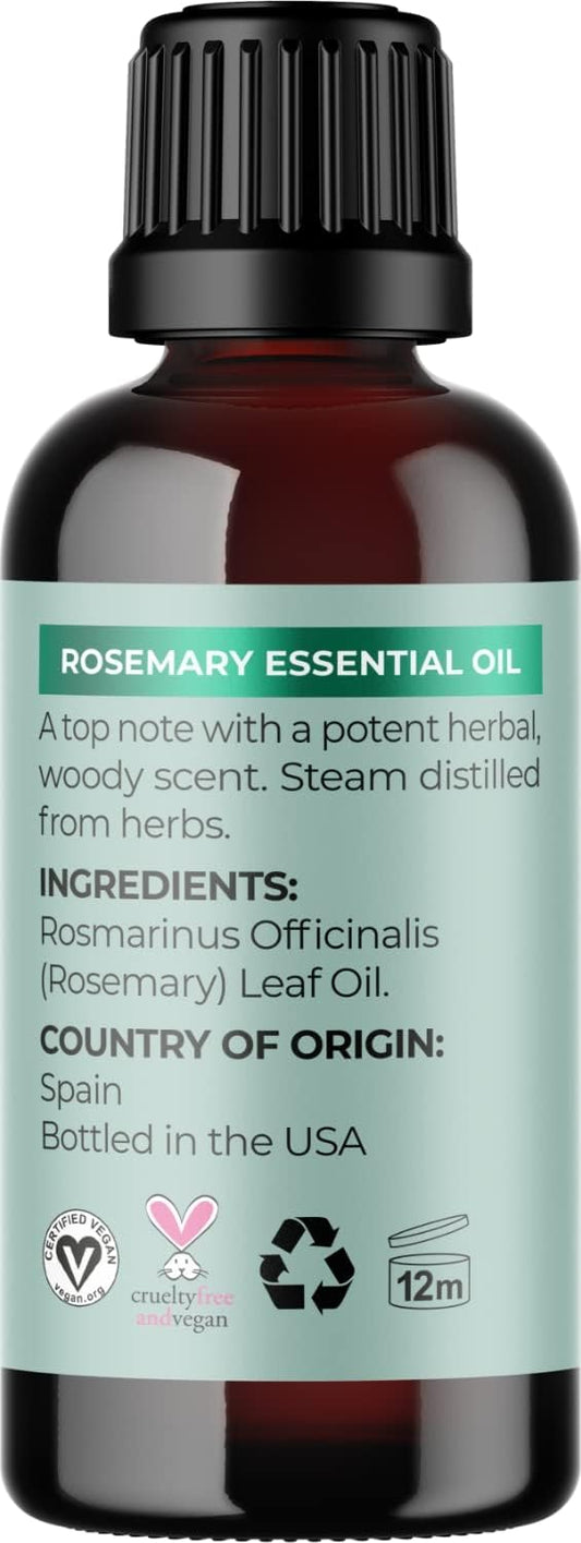 Pure Rosemary Essential Oil For Aromatherapy - Undiluted Rosemary Oil For Hair Nails And Skin - Cleansing Rosemary Essential Oil For Diffusers Plus Hair Oil For Enhanced Shine And Dry Scalp Treatment