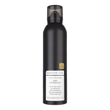 Kristin Ess Style Reviving Vitamin C Dry Shampoo Spray For Oily Hair - Oil Absorbing Light Powder Spray - Shine Enhancing + Hydrating Refresher - Pear Sandalwood Fragrance - Sulfate Free + Color Safe
