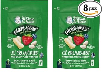 Gerber Toddler Food, Organic Lil Crunchies, Plant-Tastic, Berry-Licious Blend, Toddler Snacks, Baby Food, Baby Snacks, 1.59 Ounce (8-Pack)