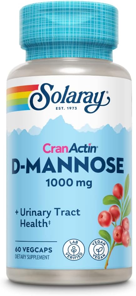 SOLARAY D-Mannose with CranActin Cranberry Supplement 400mg, Urinary Tract Health & Bladder Support Capsules with Vitamin C for Immune Function, Vegan, 60 Day Guarantee, 30 Servings, 60 VegCaps